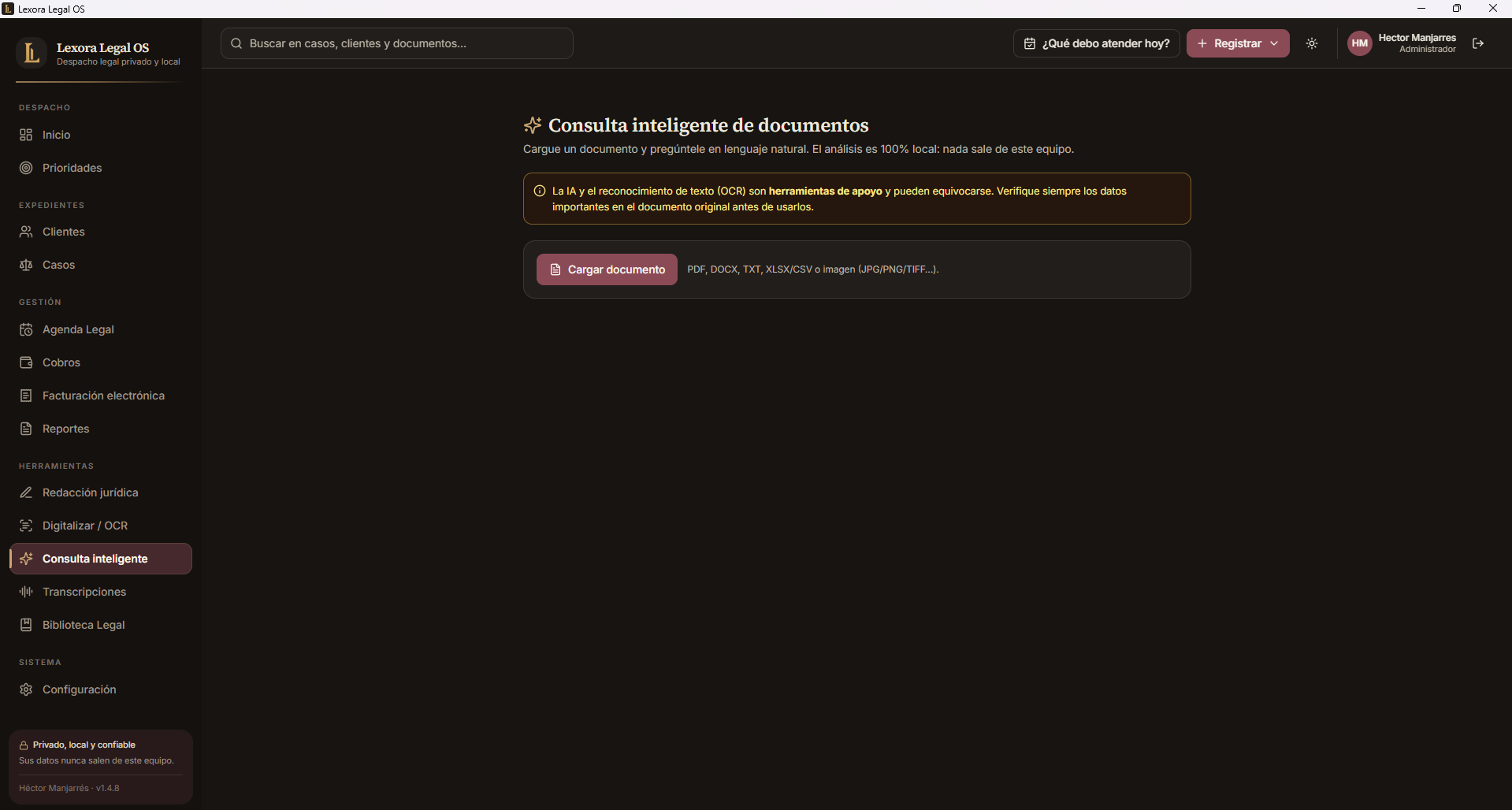 Consulta inteligente real de documentos en Lexora Desktop
